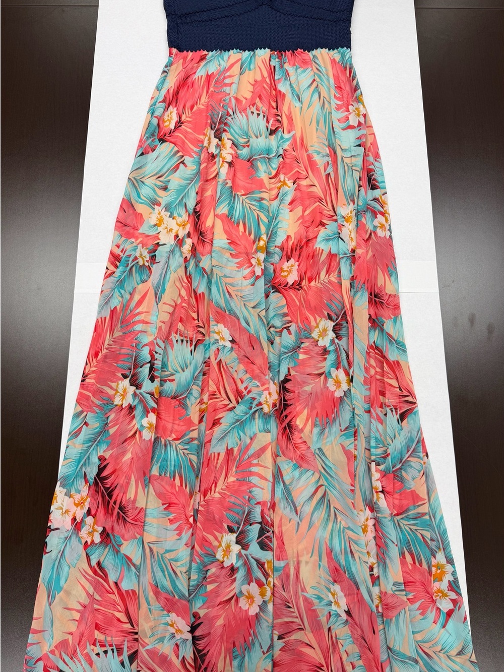 Navy & Coral Tropical Floral Maxi Skirt